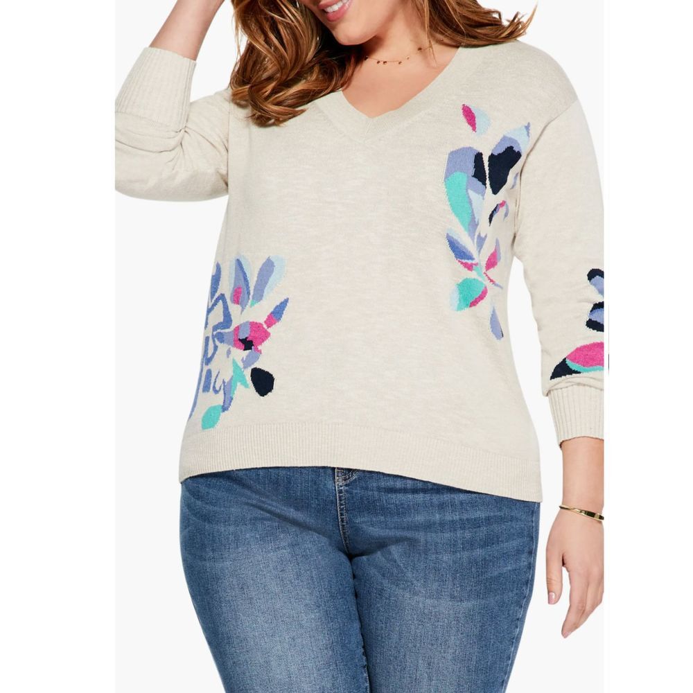 NIC+ZOE Blooming‎ Short V Sweater in Neutral Size 2X